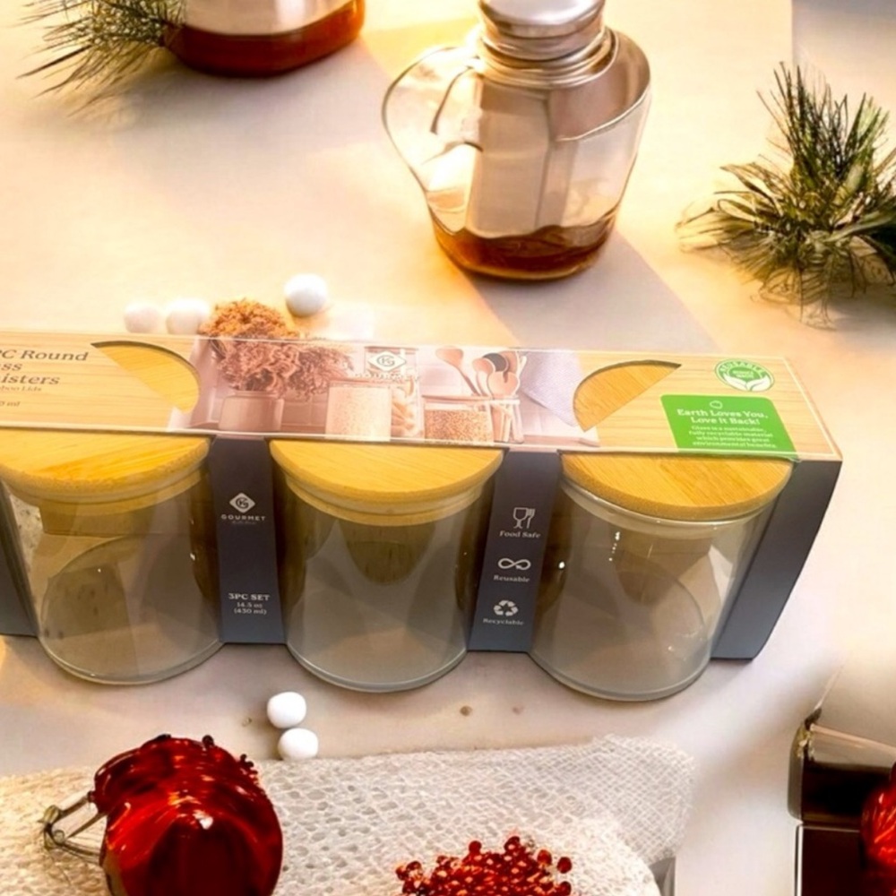 Set of 3 glass jars with bamboo lids